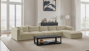 Meridian Furniture Shaggy Five Piece Modular Sectional Plush Corduroy Lounge Sofa for Living Rooms 641Cream-Sec5G