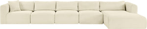 Meridian Furniture Shaggy Five Piece Modular Sectional Plush Corduroy Lounge Sofa for Living Rooms 641Cream-Sec5G