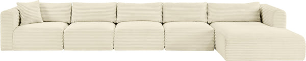 Meridian Furniture Shaggy Five Piece Modular Sectional Plush Corduroy Lounge Sofa for Living Rooms 641Cream-Sec5G