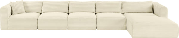 Meridian Furniture Shaggy Five Piece Modular Sectional Plush Corduroy Lounge Sofa for Living Rooms 641Cream-Sec5G