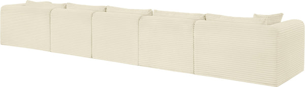 Meridian Furniture Shaggy Five Piece Modular Sectional Plush Corduroy Lounge Sofa for Living Rooms 641Cream-Sec5G