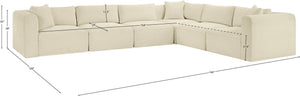 Meridian Furniture Shaggy Six Piece Modular Sectional Cream Corduroy Performance Fabric Plush Living Room Sofa 641Cream-Sec6A
