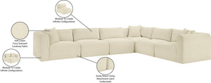 Meridian Furniture Shaggy Six Piece Modular Sectional Cream Corduroy Performance Fabric Plush Living Room Sofa 641Cream-Sec6A