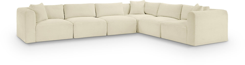 Meridian Furniture Shaggy Six Piece Modular Sectional Cream Corduroy Performance Fabric Plush Living Room Sofa 641Cream-Sec6A