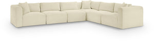 Meridian Furniture Shaggy Six Piece Modular Sectional Cream Corduroy Performance Fabric Plush Living Room Sofa 641Cream-Sec6A