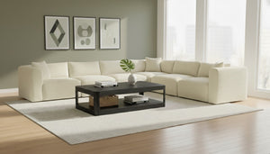 Meridian Furniture Shaggy Six Piece Modular Sectional Cream Corduroy Performance Fabric Plush Living Room Sofa 641Cream-Sec6A