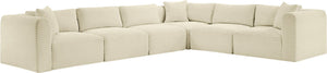 Meridian Furniture Shaggy Six Piece Modular Sectional Cream Corduroy Performance Fabric Plush Living Room Sofa 641Cream-Sec6A