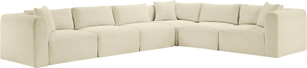 Meridian Furniture Shaggy Six Piece Modular Sectional Cream Corduroy Performance Fabric Plush Living Room Sofa 641Cream-Sec6A