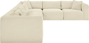 Meridian Furniture Shaggy Six Piece Modular Sectional Cream Corduroy Performance Fabric Plush Living Room Sofa 641Cream-Sec6A