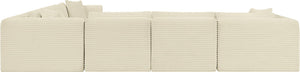 Meridian Furniture Shaggy Six Piece Modular Sectional Cream Corduroy Performance Fabric Plush Living Room Sofa 641Cream-Sec6A