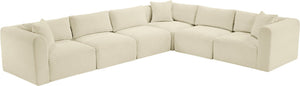 Meridian Furniture Shaggy Six Piece Modular Sectional Cream Corduroy Performance Fabric Plush Living Room Sofa 641Cream-Sec6A