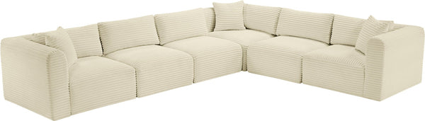 Meridian Furniture Shaggy Six Piece Modular Sectional Cream Corduroy Performance Fabric Plush Living Room Sofa 641Cream-Sec6A