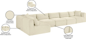 Meridian Furniture Shaggy Six Piece Modular Sectional Cream Corduroy Plush Fabric Living Room Sofa Set 641Cream-Sec6C