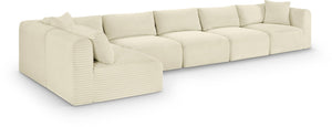 Meridian Furniture Shaggy Six Piece Modular Sectional Cream Corduroy Plush Fabric Living Room Sofa Set 641Cream-Sec6C