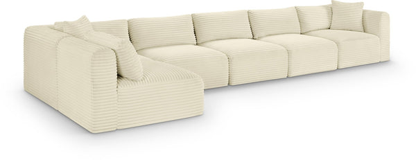 Meridian Furniture Shaggy Six Piece Modular Sectional Cream Corduroy Plush Fabric Living Room Sofa Set 641Cream-Sec6C