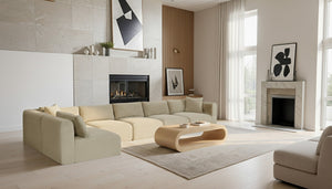 Meridian Furniture Shaggy Six Piece Modular Sectional Cream Corduroy Plush Fabric Living Room Sofa Set 641Cream-Sec6C