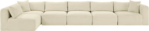 Meridian Furniture Shaggy Six Piece Modular Sectional Cream Corduroy Plush Fabric Living Room Sofa Set 641Cream-Sec6C