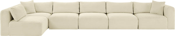 Meridian Furniture Shaggy Six Piece Modular Sectional Cream Corduroy Plush Fabric Living Room Sofa Set 641Cream-Sec6C