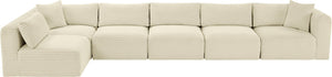 Meridian Furniture Shaggy Six Piece Modular Sectional Cream Corduroy Plush Fabric Living Room Sofa Set 641Cream-Sec6C