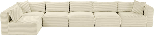 Meridian Furniture Shaggy Six Piece Modular Sectional Cream Corduroy Plush Fabric Living Room Sofa Set 641Cream-Sec6C
