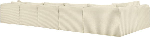 Meridian Furniture Shaggy Six Piece Modular Sectional Cream Corduroy Plush Fabric Living Room Sofa Set 641Cream-Sec6C