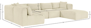 Meridian Furniture Shaggy Six Piece Modular Sectional Plush Corduroy Performance Fabric Cream Living Room 641Cream-Sec6D