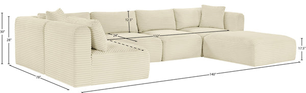 Meridian Furniture Shaggy Six Piece Modular Sectional Plush Corduroy Performance Fabric Cream Living Room 641Cream-Sec6D