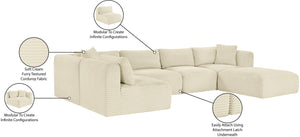 Meridian Furniture Shaggy Six Piece Modular Sectional Plush Corduroy Performance Fabric Cream Living Room 641Cream-Sec6D