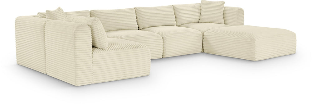Meridian Furniture Shaggy Six Piece Modular Sectional Plush Corduroy Performance Fabric Cream Living Room 641Cream-Sec6D