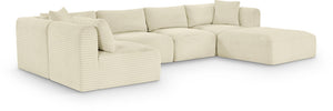 Meridian Furniture Shaggy Six Piece Modular Sectional Plush Corduroy Performance Fabric Cream Living Room 641Cream-Sec6D