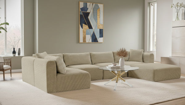 Meridian Furniture Shaggy Six Piece Modular Sectional Plush Corduroy Performance Fabric Cream Living Room 641Cream-Sec6D