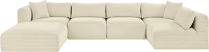 Meridian Furniture Shaggy Six Piece Modular Sectional Plush Corduroy Performance Fabric Cream Living Room 641Cream-Sec6D