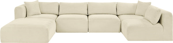 Meridian Furniture Shaggy Six Piece Modular Sectional Plush Corduroy Performance Fabric Cream Living Room 641Cream-Sec6D