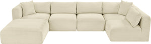 Meridian Furniture Shaggy Six Piece Modular Sectional Plush Corduroy Performance Fabric Cream Living Room 641Cream-Sec6D