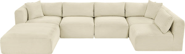 Meridian Furniture Shaggy Six Piece Modular Sectional Plush Corduroy Performance Fabric Cream Living Room 641Cream-Sec6D
