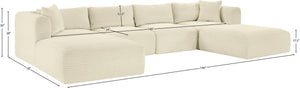 Meridian Furniture Shaggy Cream Corduroy Modular Sectional Six Piece Performance Fabric Living Room Sofa Set 641Cream-Sec6E