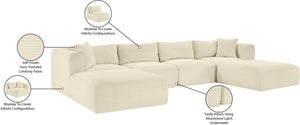 Meridian Furniture Shaggy Cream Corduroy Modular Sectional Six Piece Performance Fabric Living Room Sofa Set 641Cream-Sec6E