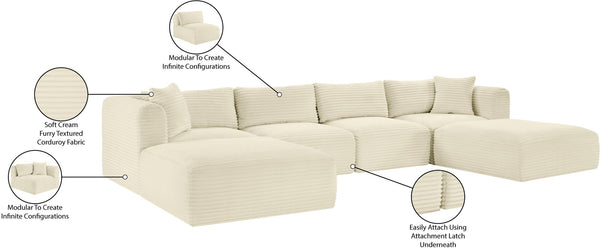 Meridian Furniture Shaggy Cream Corduroy Modular Sectional Six Piece Performance Fabric Living Room Sofa Set 641Cream-Sec6E