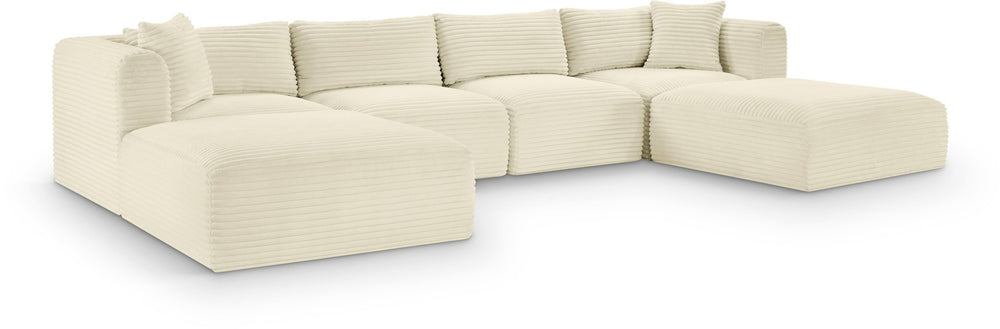 Meridian Furniture Shaggy Cream Corduroy Modular Sectional Six Piece Performance Fabric Living Room Sofa Set 641Cream-Sec6E