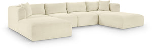 Meridian Furniture Shaggy Cream Corduroy Modular Sectional Six Piece Performance Fabric Living Room Sofa Set 641Cream-Sec6E