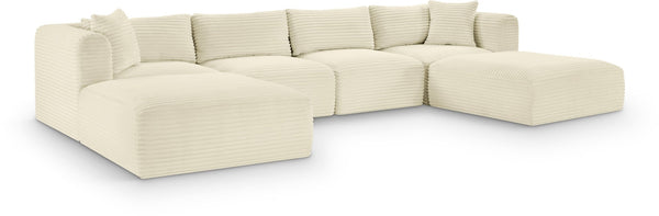 Meridian Furniture Shaggy Cream Corduroy Modular Sectional Six Piece Performance Fabric Living Room Sofa Set 641Cream-Sec6E