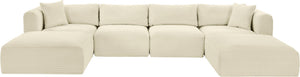 Meridian Furniture Shaggy Cream Corduroy Modular Sectional Six Piece Performance Fabric Living Room Sofa Set 641Cream-Sec6E