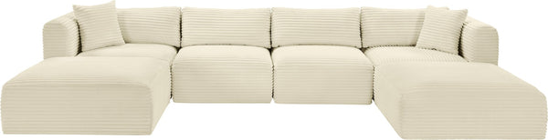 Meridian Furniture Shaggy Cream Corduroy Modular Sectional Six Piece Performance Fabric Living Room Sofa Set 641Cream-Sec6E