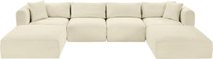 Meridian Furniture Shaggy Cream Corduroy Modular Sectional Six Piece Performance Fabric Living Room Sofa Set 641Cream-Sec6E