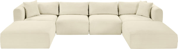 Meridian Furniture Shaggy Cream Corduroy Modular Sectional Six Piece Performance Fabric Living Room Sofa Set 641Cream-Sec6E