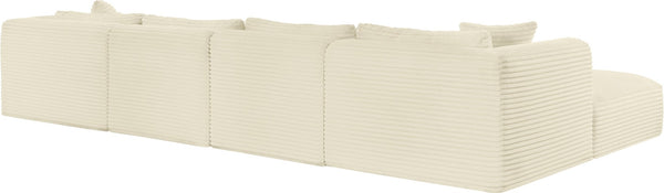 Meridian Furniture Shaggy Cream Corduroy Modular Sectional Six Piece Performance Fabric Living Room Sofa Set 641Cream-Sec6E