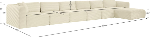 Meridian Furniture Shaggy Six Piece Modular Sectional Cream Corduroy Performance Fabric Large Living Room 641Cream-Sec6G