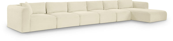 Meridian Furniture Shaggy Six Piece Modular Sectional Cream Corduroy Performance Fabric Large Living Room 641Cream-Sec6G