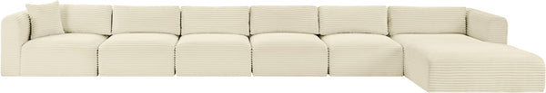 Meridian Furniture Shaggy Six Piece Modular Sectional Cream Corduroy Performance Fabric Large Living Room 641Cream-Sec6G