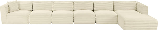 Meridian Furniture Shaggy Six Piece Modular Sectional Cream Corduroy Performance Fabric Large Living Room 641Cream-Sec6G